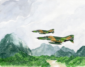 F-4 Phantom 11x14 Malarstwo akwarelowe