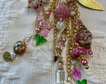 9, #9 Pinks Journal Planner Purse Dangles, Crystal Czech Lampwork Murano Charm Beads