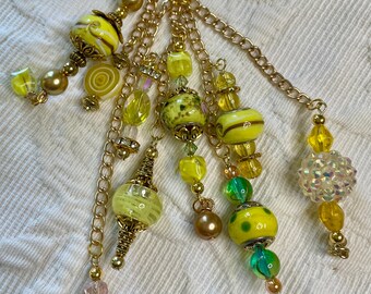 1, #1 Yellow Journal Planner Purse Dangles, Crystal Czech Lampwork Murano Charm Beads