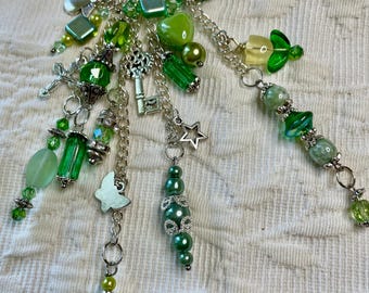 3, #3 Green Journal Planner Purse Dangles, Crystal Czech Lampwork Murano Charm Beads