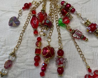 11 - Red-2 Journal Planner Purse Dangles, Crystal Czech Lampwork Murano Charm Beads