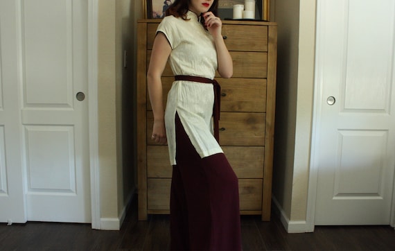 Vicky Vaughn Cheongsam-Style Cream Tunic with Sash