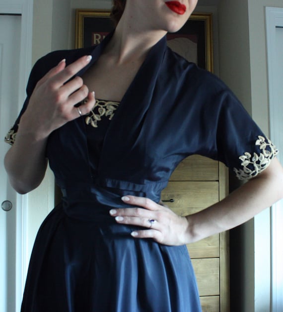 So Audrey Hepburn 1950's Navy Evening Gown - image 4