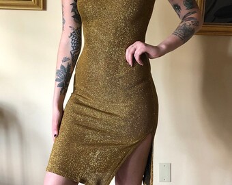 1970’s Gold Lurex Backless Glittering Evening Dress