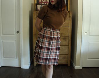 Lumar 90's Burgundy, Pink, White and Grey Plaid Uniform Skirt