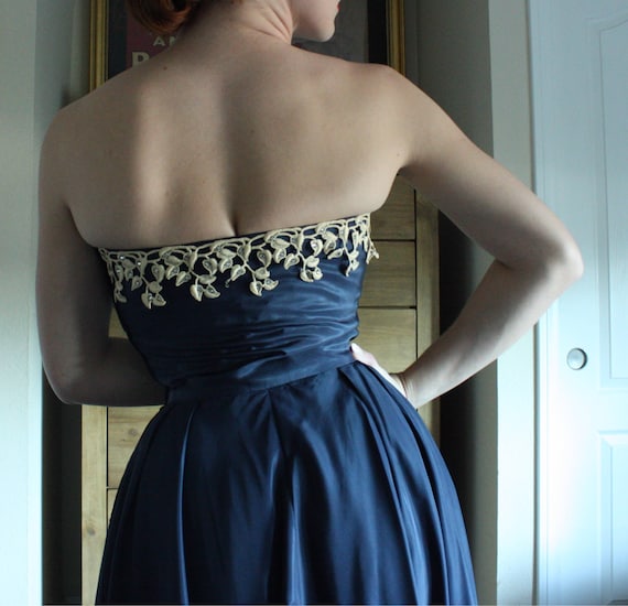 So Audrey Hepburn 1950's Navy Evening Gown - image 1