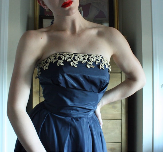 So Audrey Hepburn 1950's Navy Evening Gown - image 2