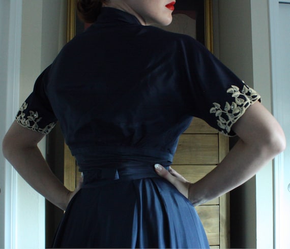 So Audrey Hepburn 1950's Navy Evening Gown - image 5