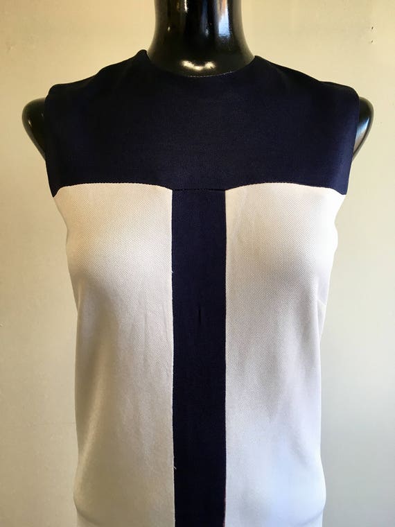 1960s vintage mod dress, very dark blue and cream 