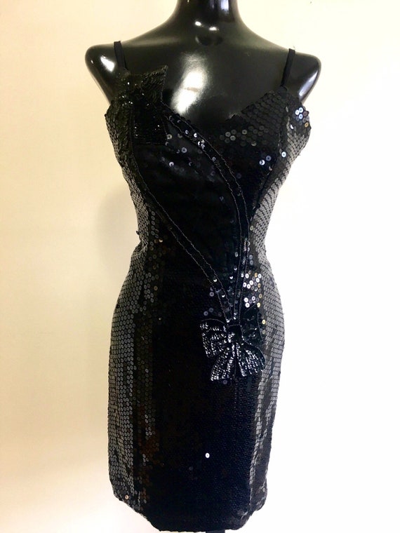 80's Black Sequins dress, Bachelorette party dres… - image 3