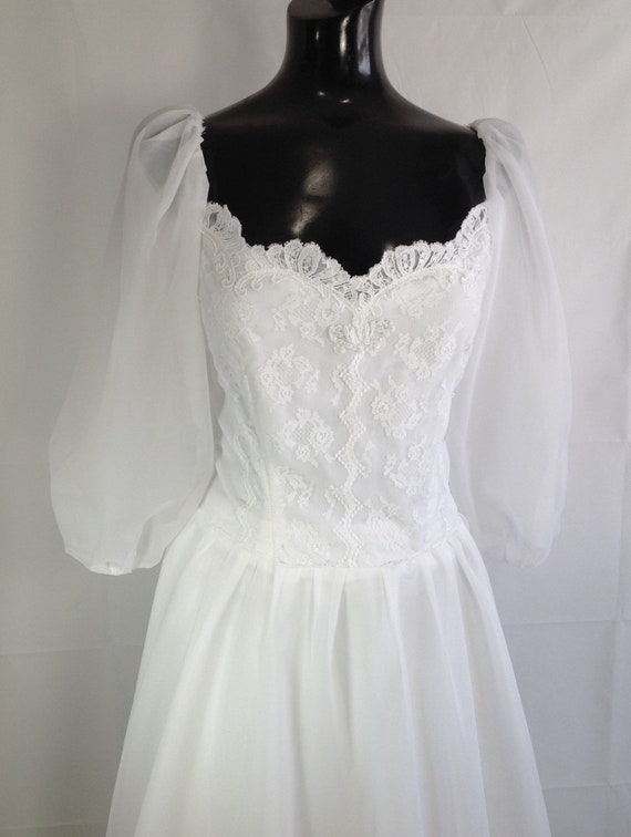 Vintage 1960-70s Wedding Dress , Sheer and Lace We