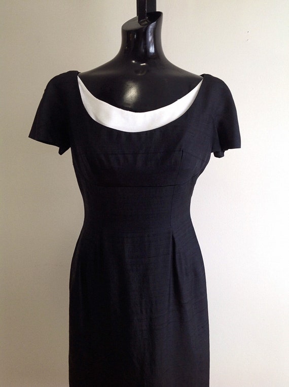 1950s vintage Linen Dress, black linen dress, vint