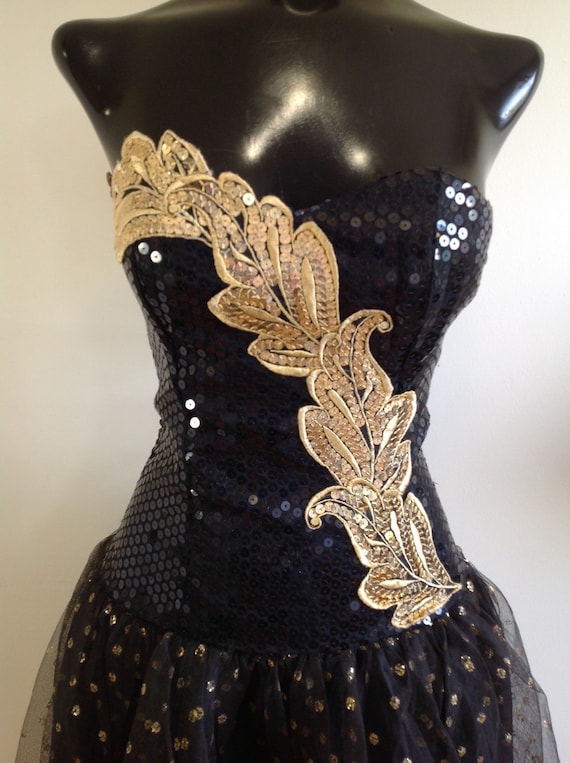 1980 Black Gold Party Dress Etsy Canada