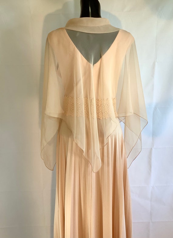 Vintage v neck Light Peach Long Dress with Remova… - image 5