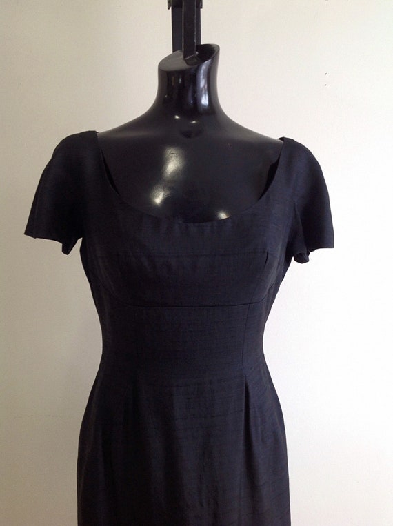 1950s vintage Linen Dress, black linen dress, vint