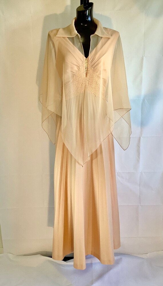Vintage v neck Light Peach Long Dress with Remova… - image 3