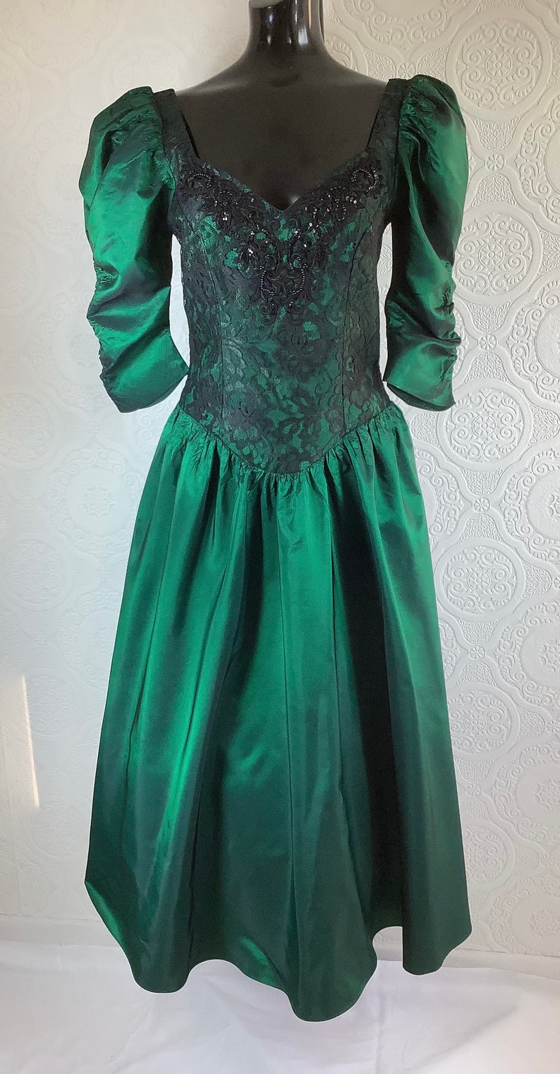 80s Emerald Green / Black Lace Formal Dress Etsy — free download