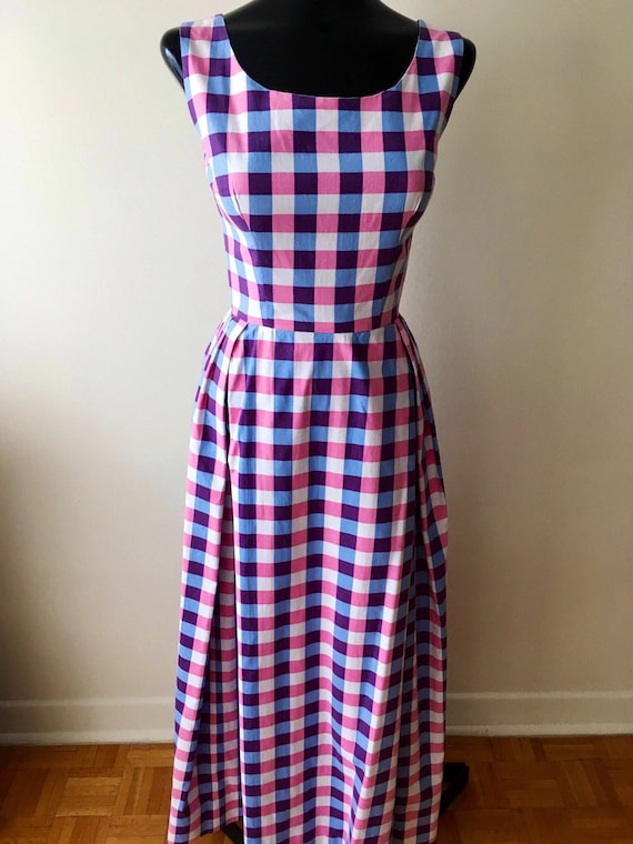 1950s plaid dress / pink and purple cotton vintage