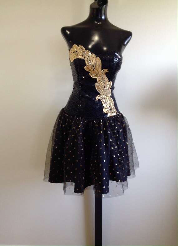 1980 Black/ Gold Party Dress - Etsy