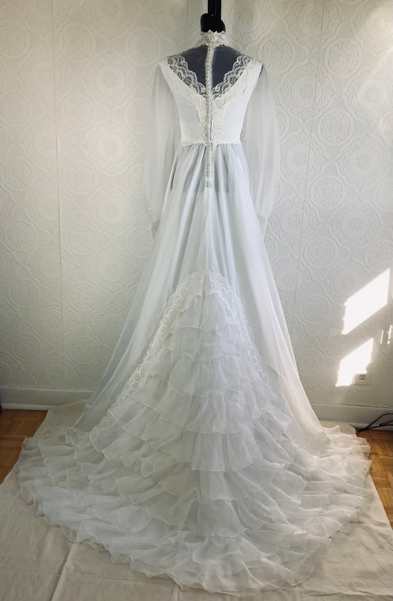 Vintage Sheer and Lace Wedding Dress - image 1