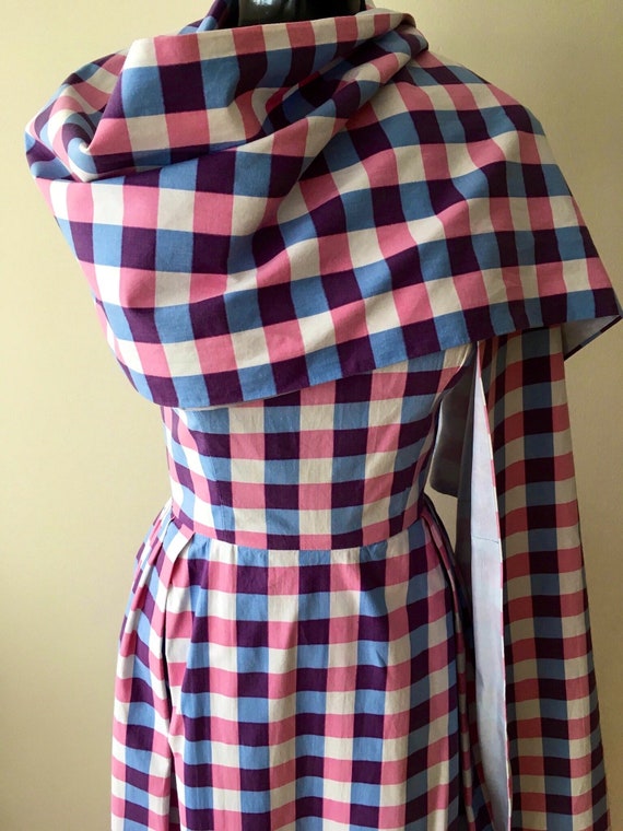 1950s plaid dress / pink and purple cotton vintage