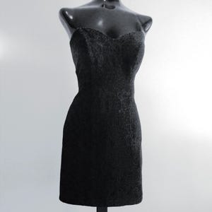 1980 Black Brocade Mini Dress , Vintage Short Party Dress