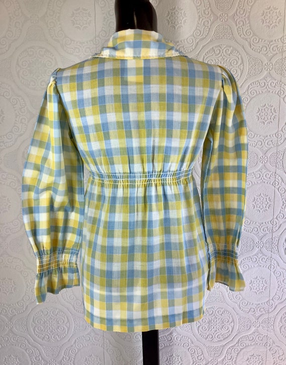 70s Stylerite Plaid Blouse, Yellow, blue, and whi… - image 2
