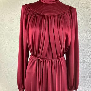 Vintage Burgundy High Neck, Long Sleeve Maxi Dress