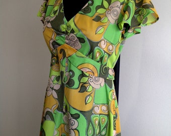 Vintage 1970s Colorful Print Long Dress, Groovy 1970 Dress