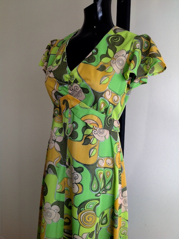Vintage 1970s Colorful Print Long Dress, Groovy 1… - image 1