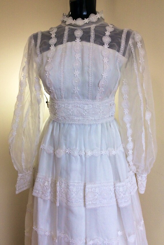 vintage boho wedding dress, 1970s wedding, long sl