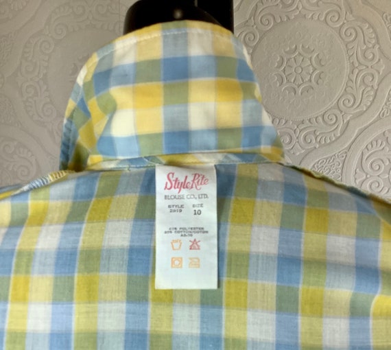 70s Stylerite Plaid Blouse, Yellow, blue, and whi… - image 3