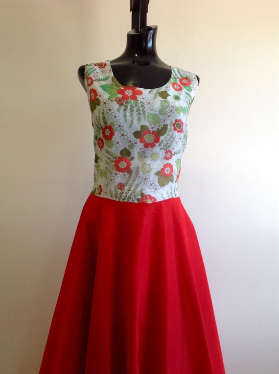 Mid century floral dress, vintage floral Long Dres