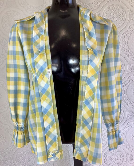 70s Stylerite Plaid Blouse, Yellow, blue, and whi… - image 4