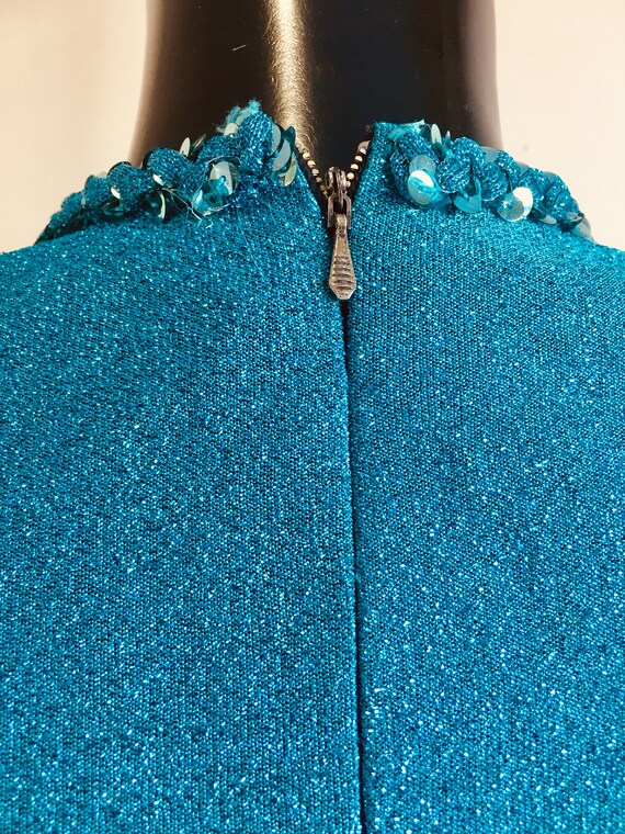 1980s Long Blue Glitter Dress with high slit, 80s… - image 4
