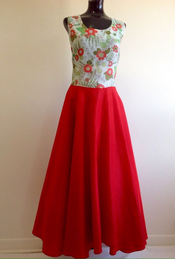 Mid century floral dress, vintage floral Long Dres