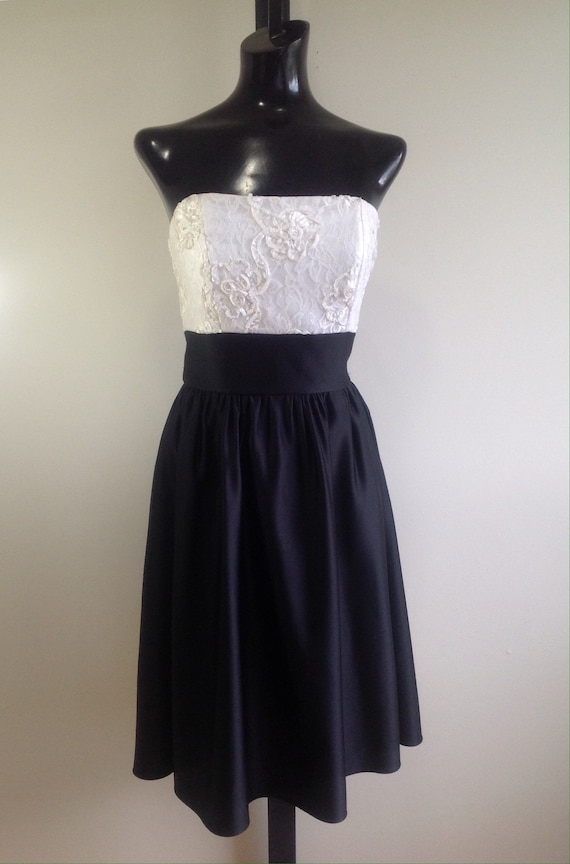 Vintage Black/White Strapless party Dress , Prom D