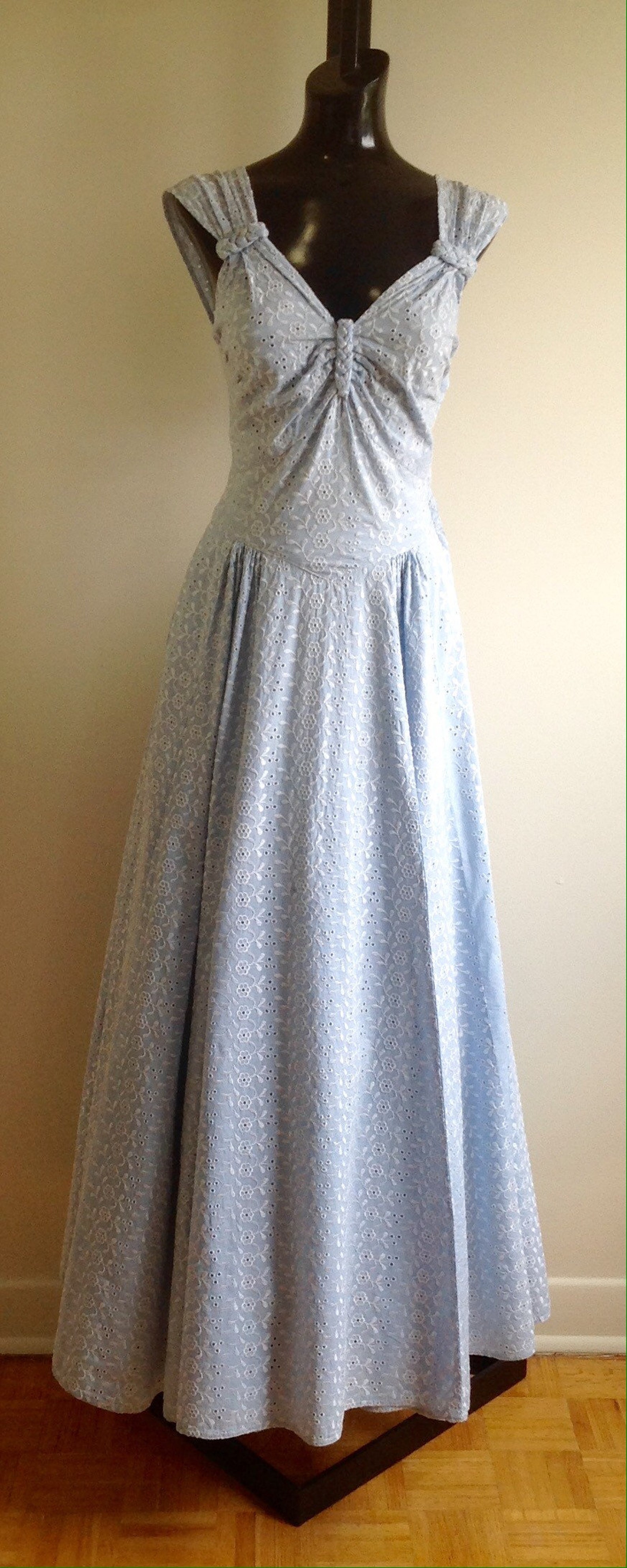 Sleeveless Light Blue Eyelet Dress Long Vintage Eyelet Dress Etsy