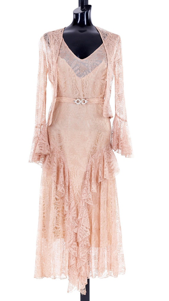 1930s Lace Wedding Dress, vintage blush wedding d… - image 1