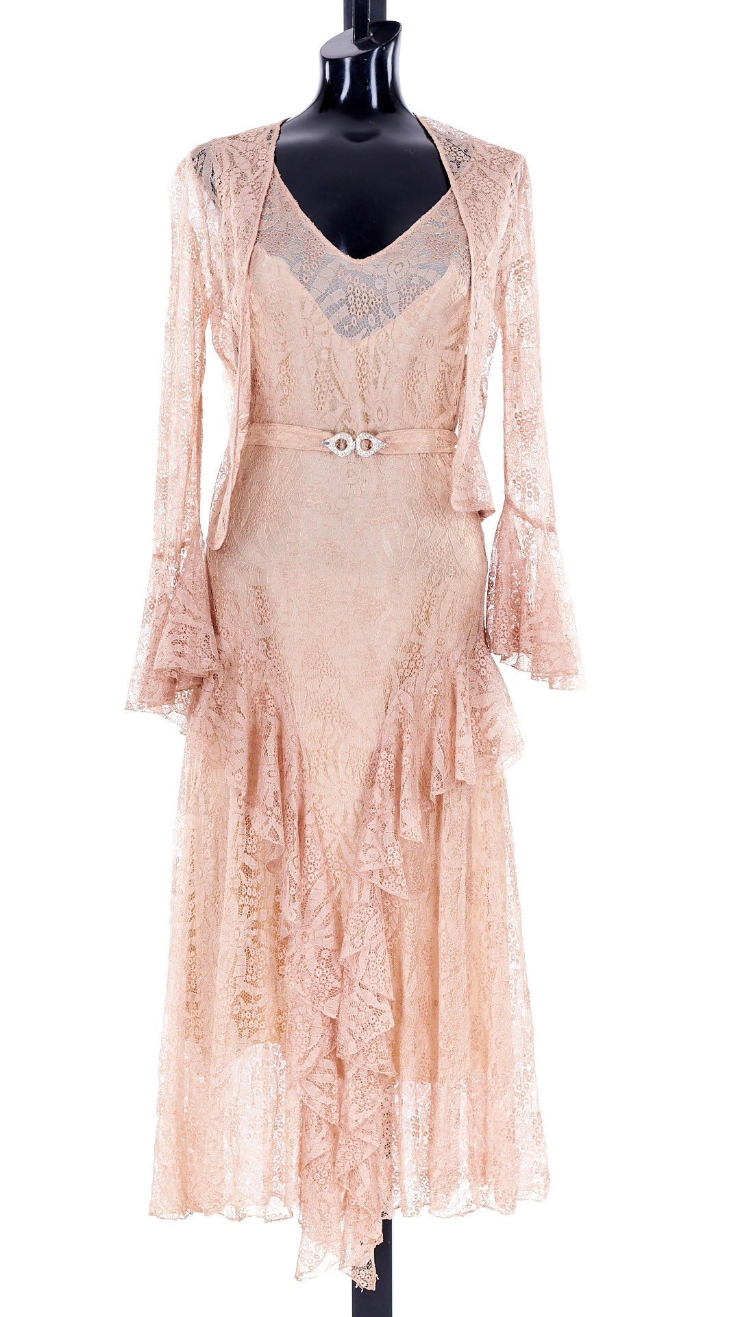 1930s Lace Wedding Dress, Vintage Blush Wedding Dress, Lace Gown