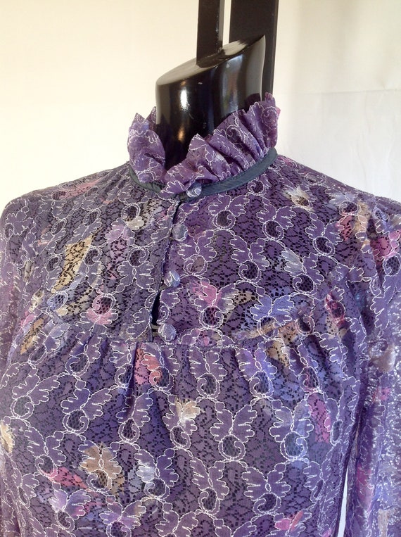 1970s high collar Floral Print Formal Dress - image 2