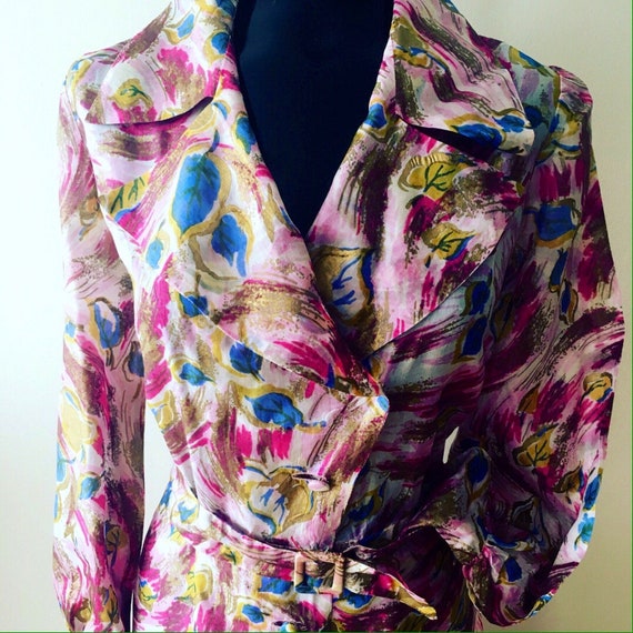 Silk multicolour wrap dress, vintage wrap dress, s