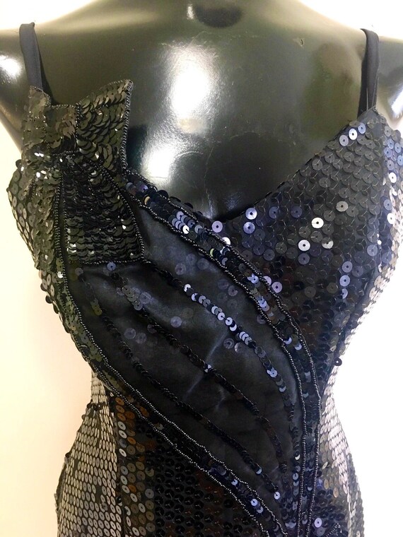 80's Black Sequins dress, Bachelorette party dres… - image 2