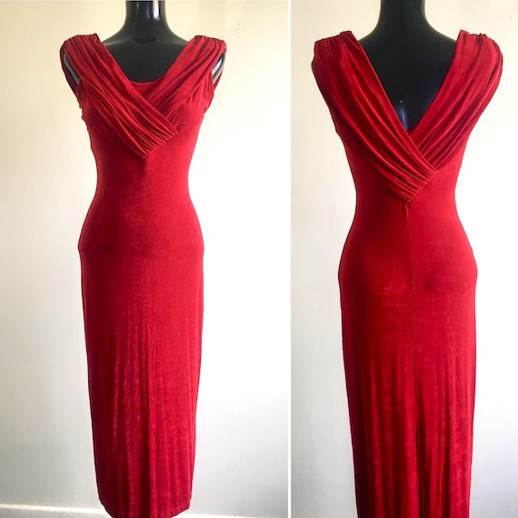Vintage red lycra formal dress, 1980s Red Dress