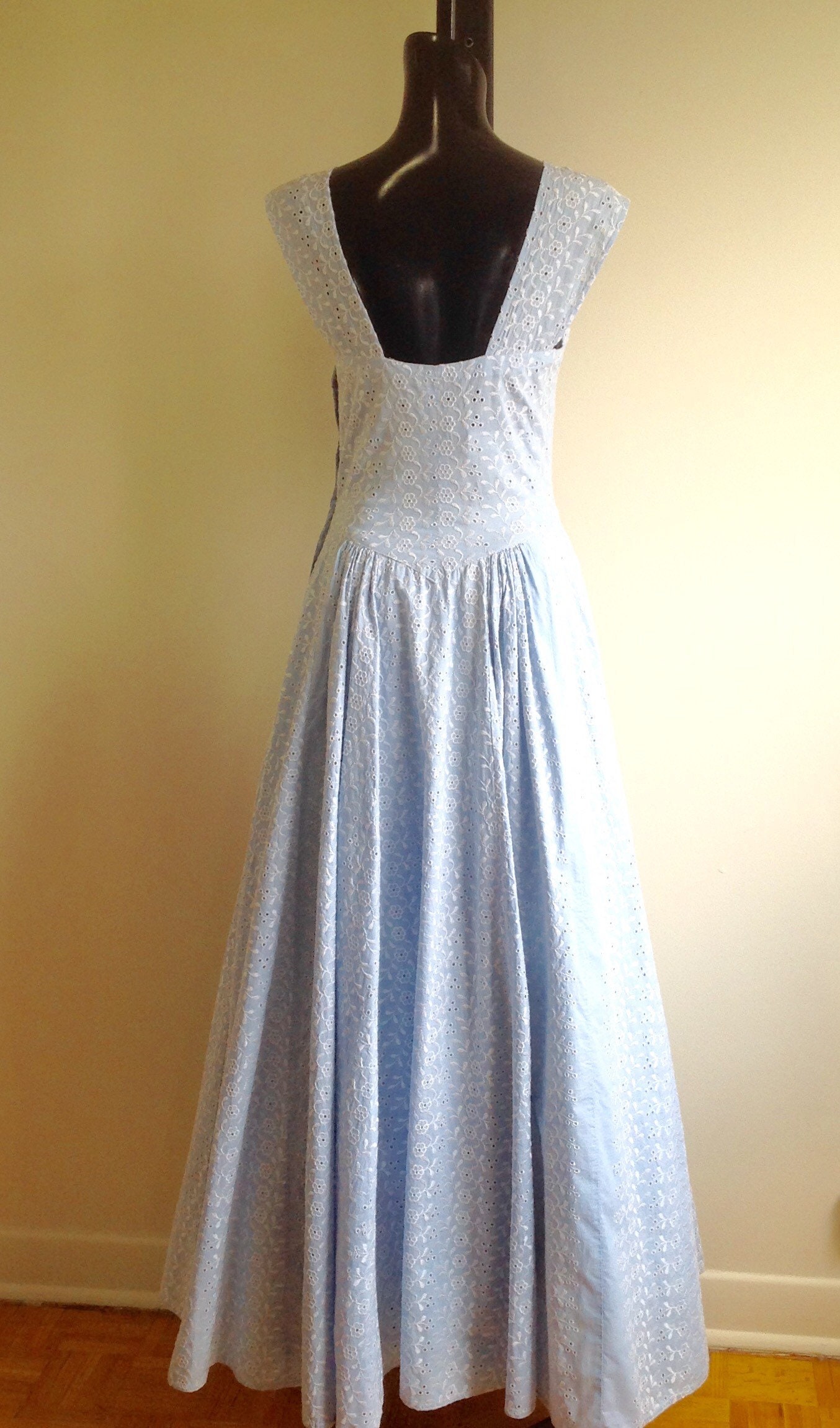 Sleeveless Light Blue Eyelet Dress Long Vintage Eyelet Dress Etsy