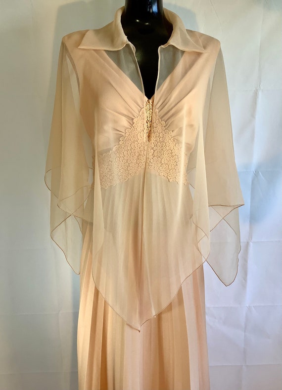Vintage v neck Light Peach Long Dress with Remova… - image 1
