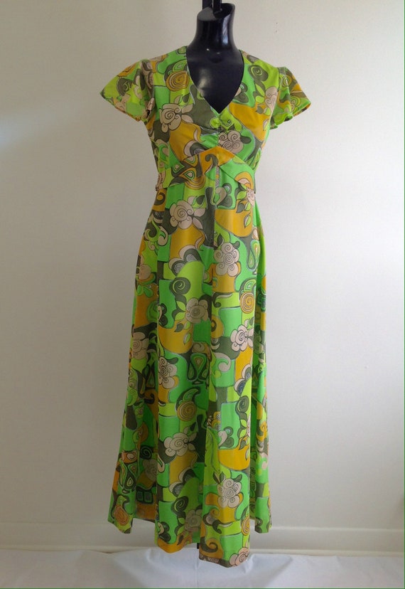 Vintage 1970s Colorful Print Long Dress, Groovy 1… - image 3