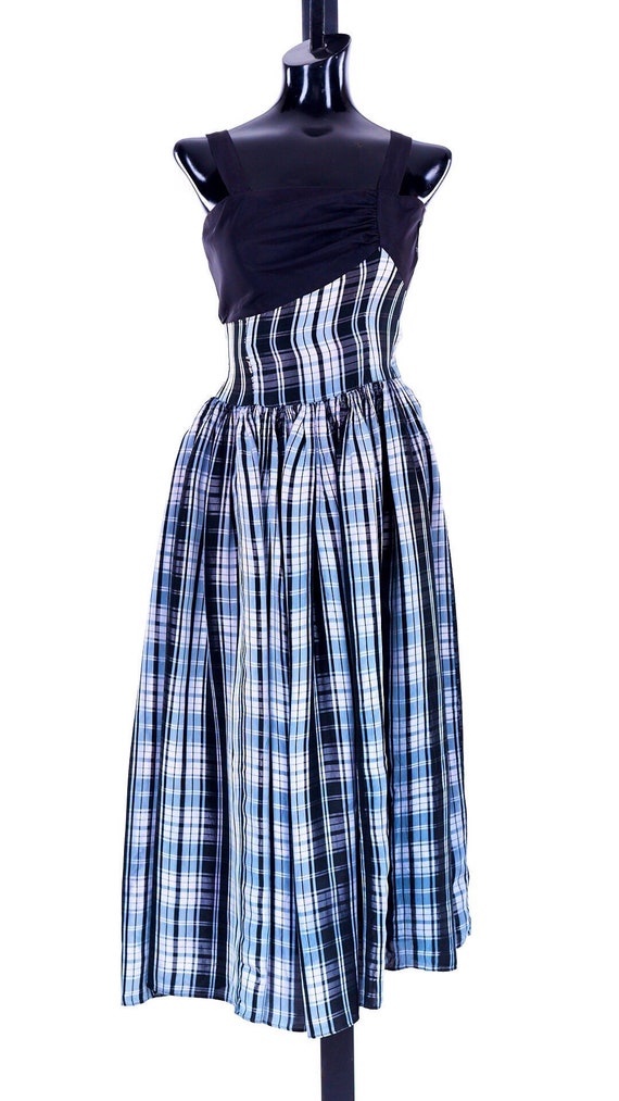 Long plaid dress, vintage plaid dress, 50s formal