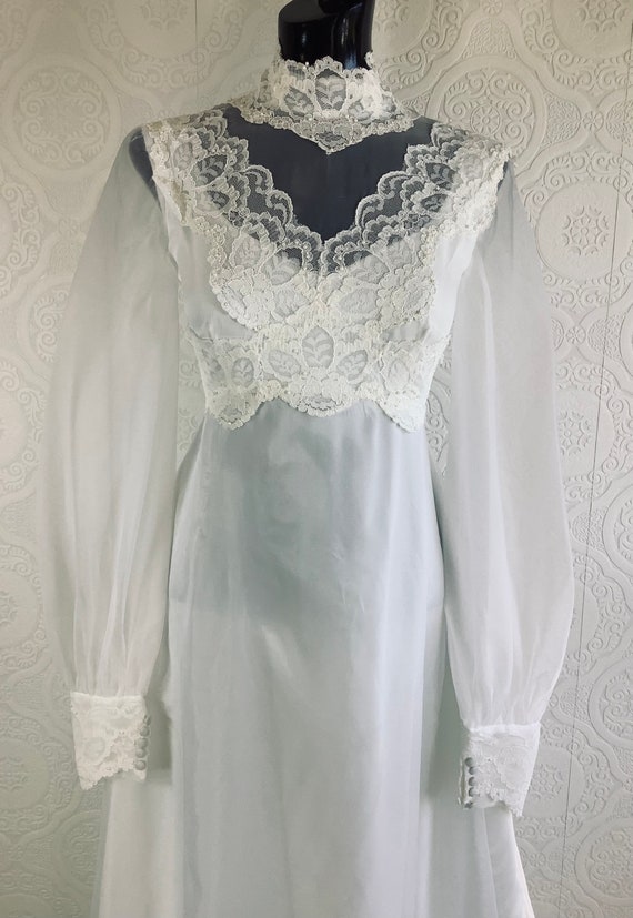 Vintage Sheer and Lace Wedding Dress - image 2