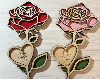 Wood Valentine's Day Rose - Wooden I love You Rose - Wooden Flower Valentine's Day - Wood I Love you Gift - Wood Flower Gift